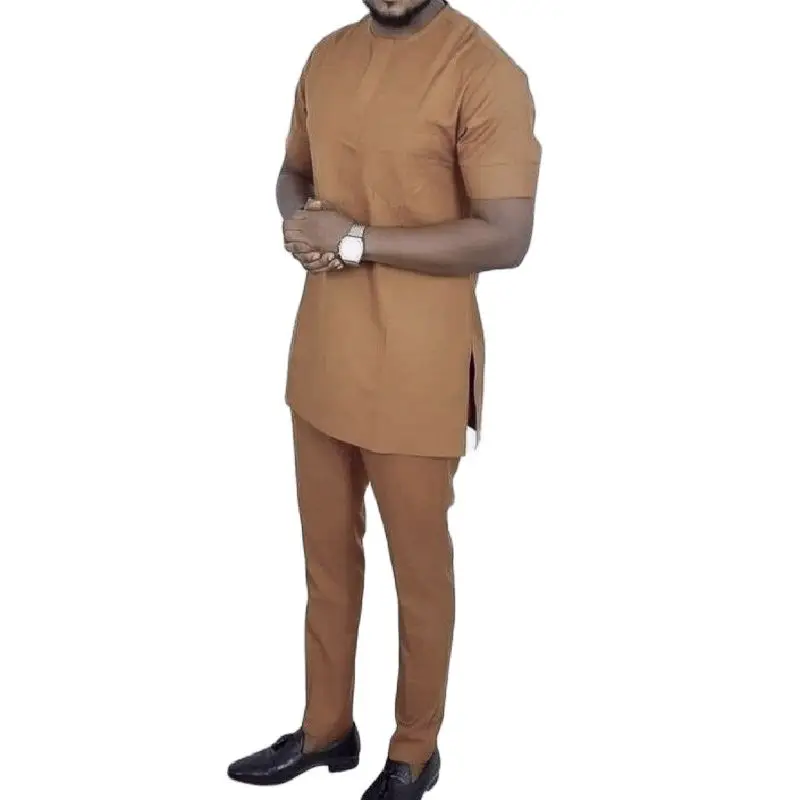 African-clothing-men-s-set-short-sleeve-shirt-patch-trouser-solid-color ...