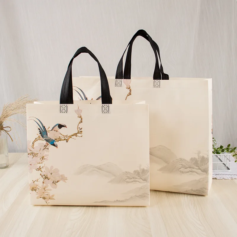 Plum Blossom Eco Shopping Bag Foldable Reusable Tote Folding Pouch Travel Non-woven Shopping Gift Bags Storage Bag Printing Ads 100 pcs empty lavender bags floral printing fragrance pouch sachets bag for relaxing sleeping new dark purple
