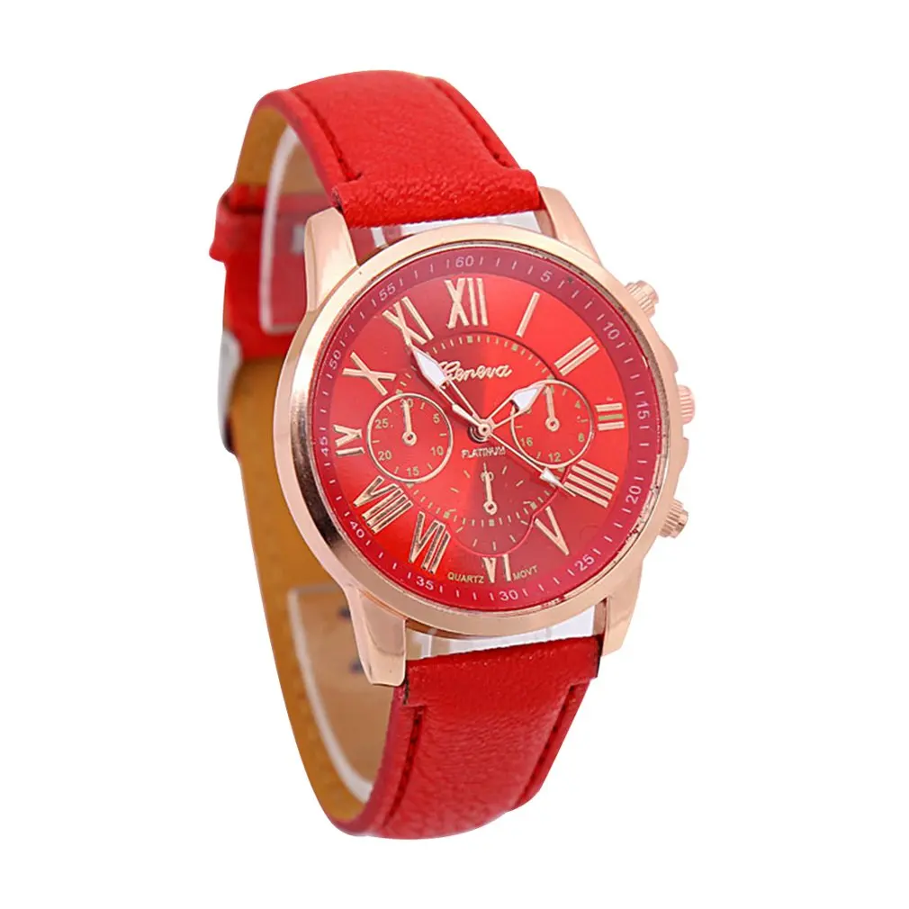 Fashion Brand Multi-function Analogue Round Big Dial Quartz Leather Strap Watch Wristwatch Coloful Strap