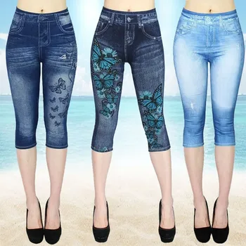 

Women Fashion Imitation Denim Jeans Ladies Plus Size Leggings Casual High Waist Slim Elastic Pencil Pants