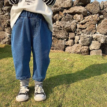 

2020 Korean spring new boy girls jeans children loose leisure solid color pants