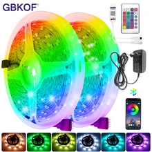 Rgb led strip 5050 smd 2835 led cor-em mudança de luz bluetooth & wifi controlador e 12v adaptador para quarto tv backlight cozinha