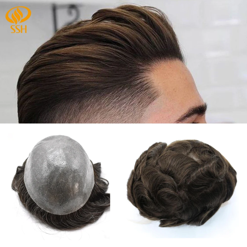 SSH парик Для мужчин тонкой кожи мужской парик замена волос с естественной линии роста волос Волосы remy