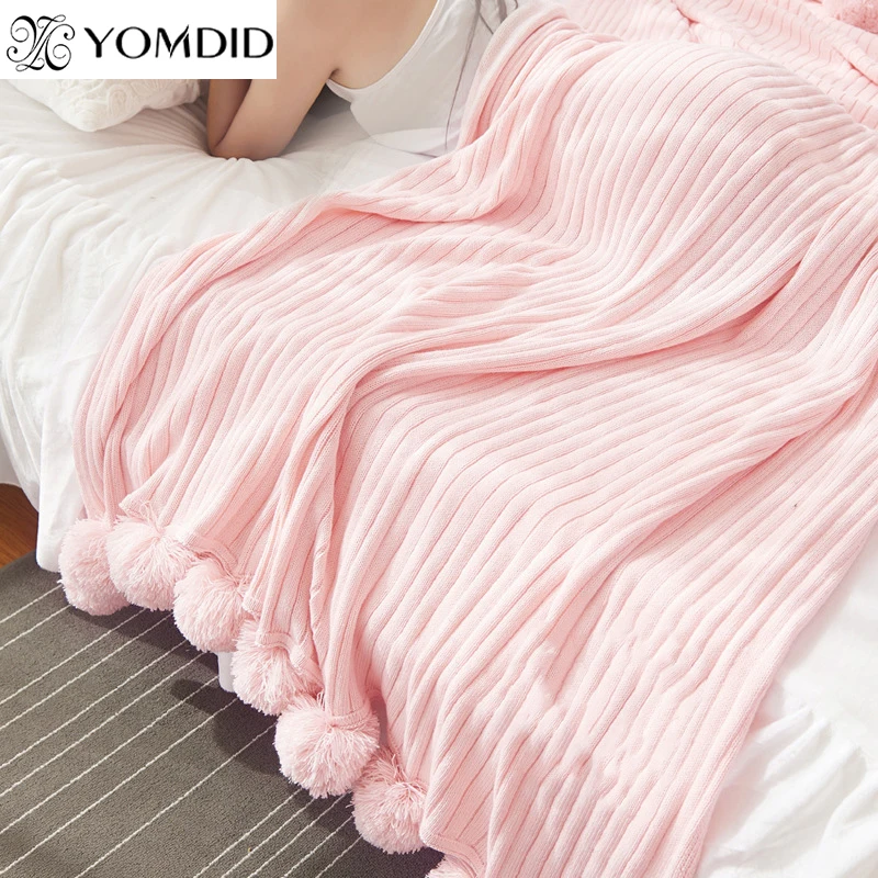 Solid Color With Ball Blanket For Beds Soft 100 Cotton Blankets Girl