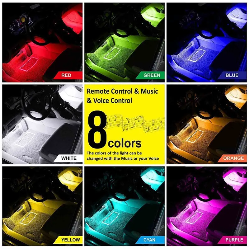 

72 LED Car Ambient Light 12V Foot Lamp USB Wireless Remote Music Control Multiple Modes Automotive Interior Decorative Lights