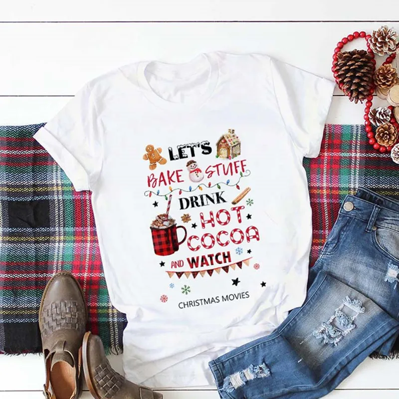 Женская Милая футболка Let Bake Stuff Drink Hot Cocoa and Watch футболка с рождественским фильмом модная графическая Эстетическая Милая футболка