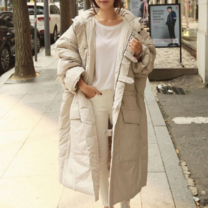 MEVGOHOT/осенне-зимнее женское плотное длинное пальто, теплое, более размеры d, бежевое, с капюшоном, в Корейском стиле, макси-парка, Femme, большие размеры, пальто HD1240