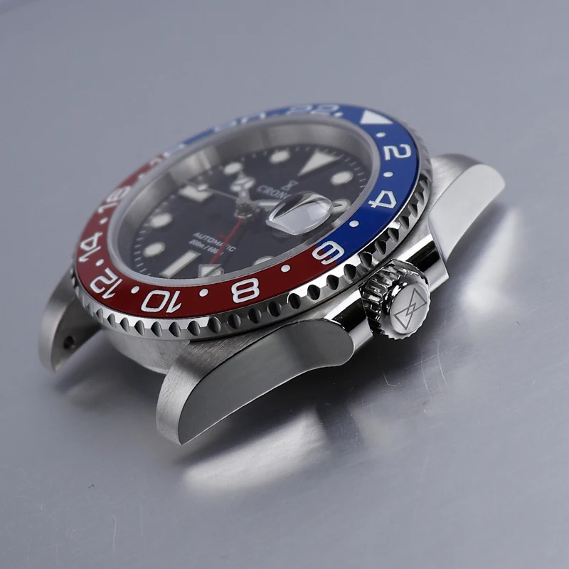 Cronos GMT Automatic Men Watch Bidirectional Bezel Sapphire 20 ATM Solid 5 links Metal Bracelet BGW-9 Lum