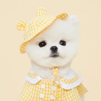 

Plaid doll collar spring and autumn thin pet dog clothes than Xiong VIP Bomei Schnauzer Teddy small dog clothes wear hat