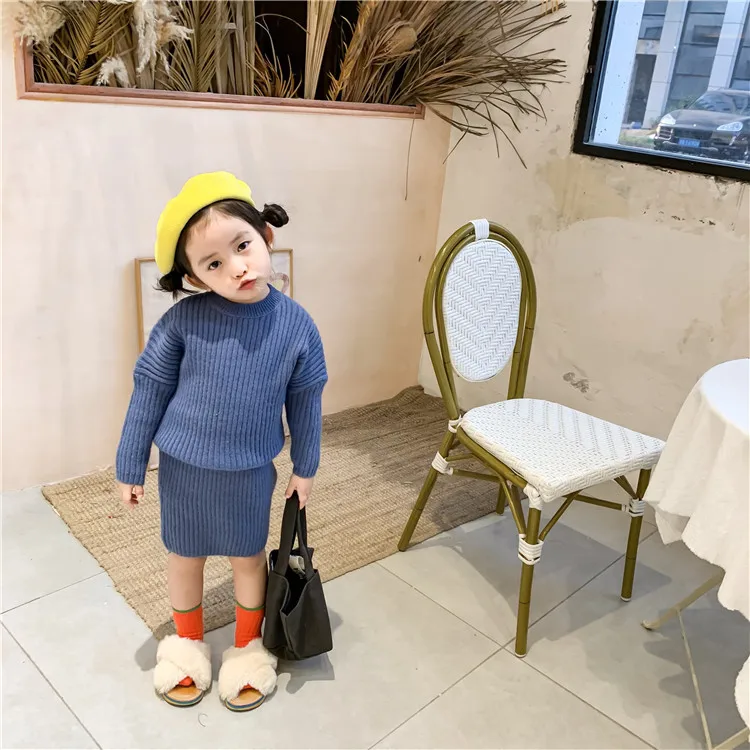 Новая детская зимняя одежда в Корейском стиле для маленьких девочек, шерстяной вязаный свитер и юбка, комплекты из двух предметов, одежда для детей
