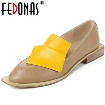 

FEDONAS 2020 Genuine Leather Women Shoes Concise Color Matching Square Heels Pumps Spring Summer 2020 Brand Newest Shoes Woman