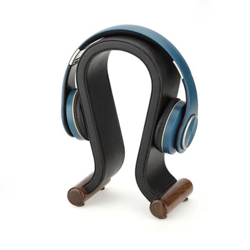 Universal Gaming Headset Stand PU Leather+Wood Headphone Holder Desk Display Shelf for Wired/Wireless Headphones Space Saving