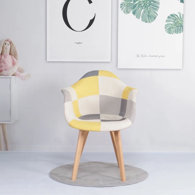 Set 2 Sedie Scandinave Con Cuscino Patchwork - Gambe In Faggio | Per Cucina, Sala Da Pranzo, Soggiorno