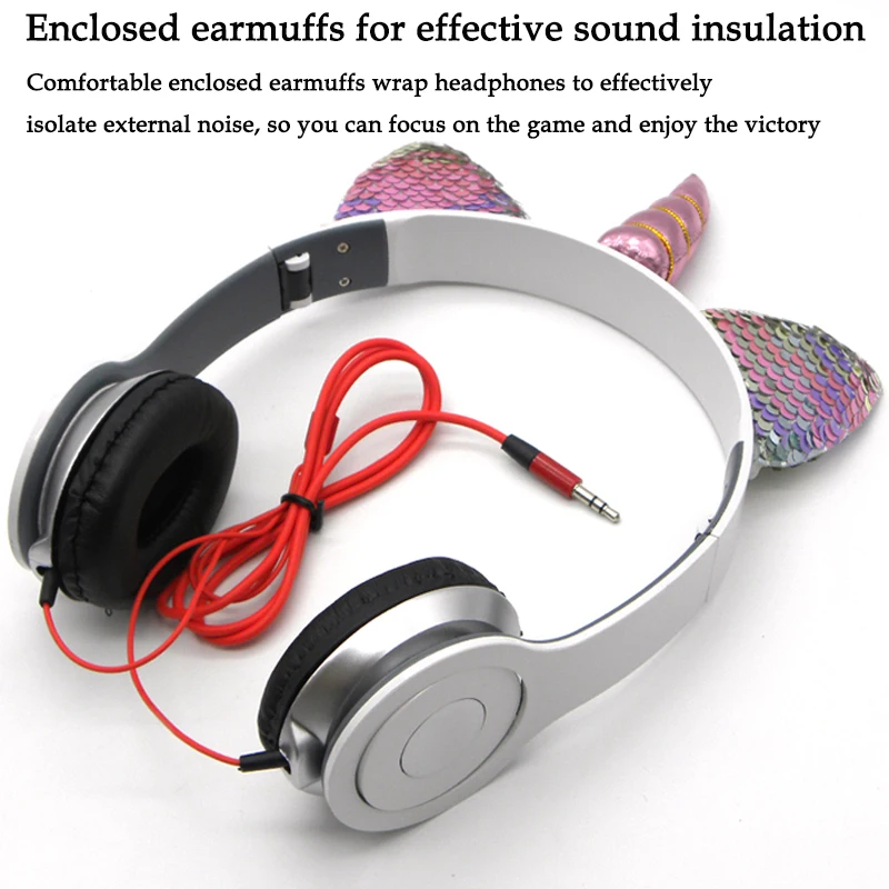 JINSERTA Wired Foldable Earphones Unicorns Cute Headphones Stereo Headset for PC Computer Mobile Phone Kids Headphone