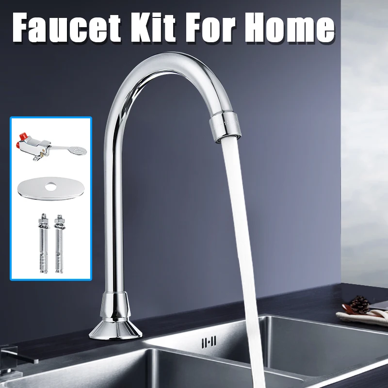 Single Hole Foot Pedal Valve Faucet Vertical Basin Switch Hospital Sink Tap Home