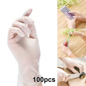 

Hot 100pcs Tear Resistant Disposable Gloves Powder Free Oil-proof Cooking PVC Transparent Gloves QP2