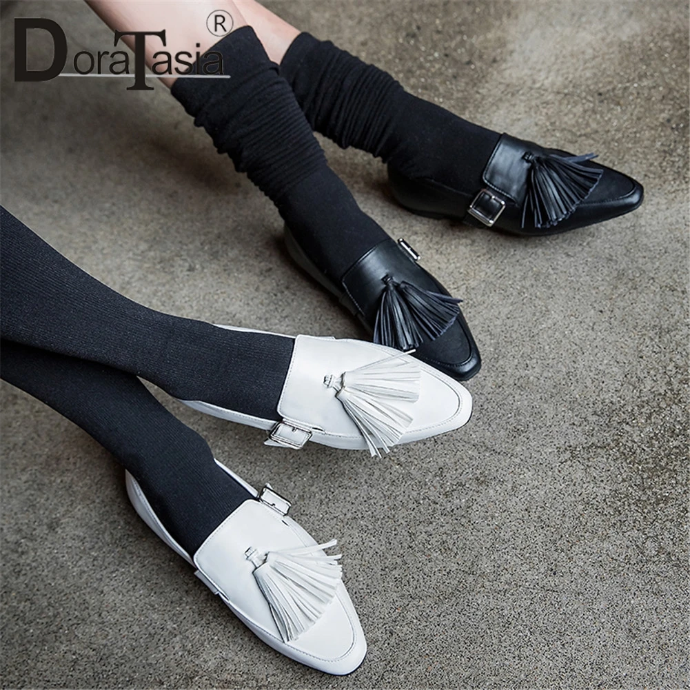 

DORATASIA 33-40 Brand New Ladies Genuine Leather Flats 2020 Casual Ol Flats Women Fashion Fringe Belt Buckle Shoes Woman