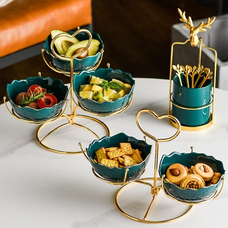

Керамическая Фруктовая тарелка в скандинавском стиле, металлическая рамка, современная домашняя искусственная креативная многослойная стойка для закусок, тарелка для закусок