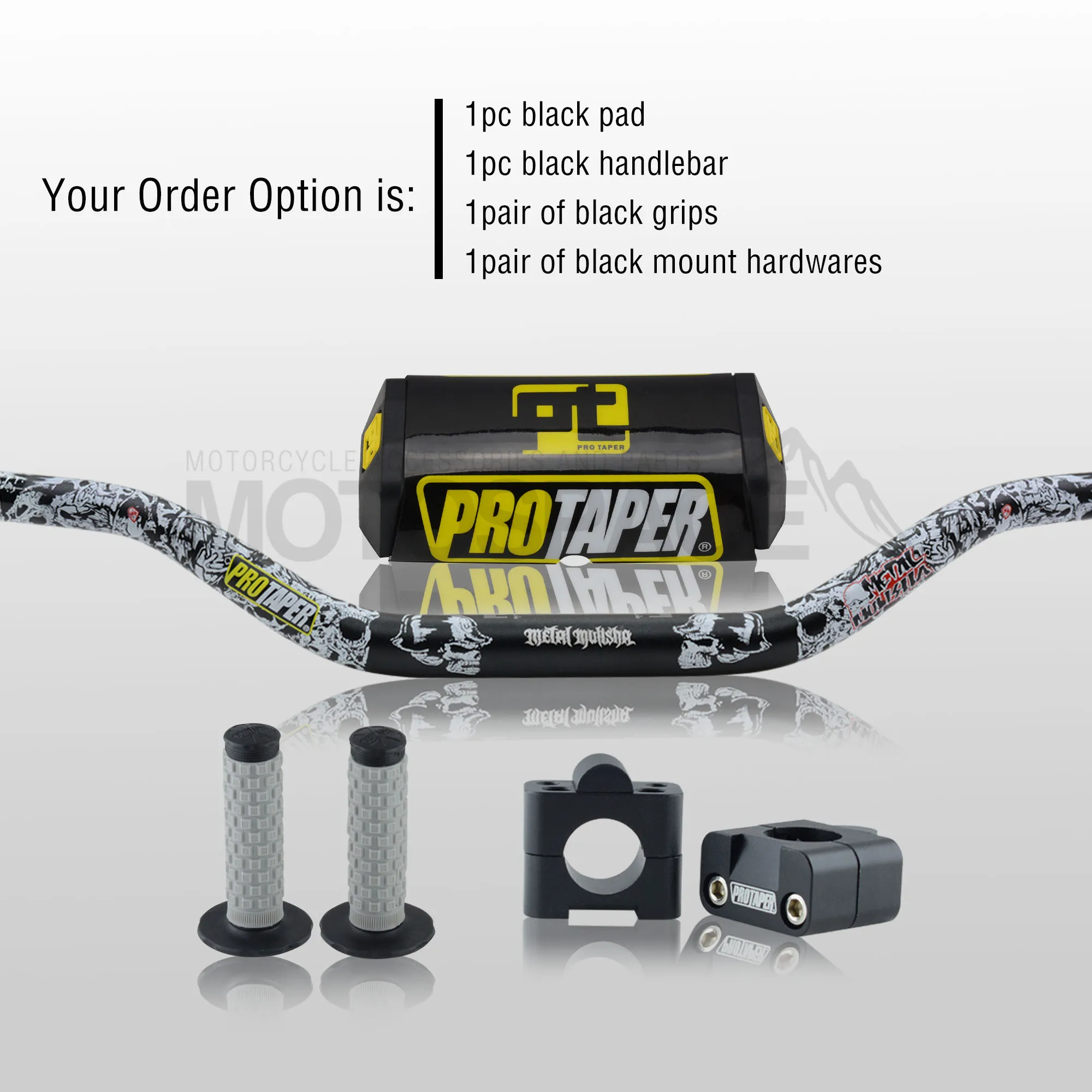 Black Full Kit Руль для Pro Taper Pack Bar 1-1/" Mulisha ручка бар колодки Захваты Pit Pro Гонки Грязь велосипед ямы мотоцикл с адаптер cnc - Цвет: Black Full Kit