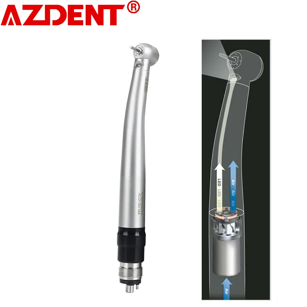

4 Holes AZDENT Dental High Speed Handpiece LED E-Generator Quick Coupler 4 Way Spray Clean Head