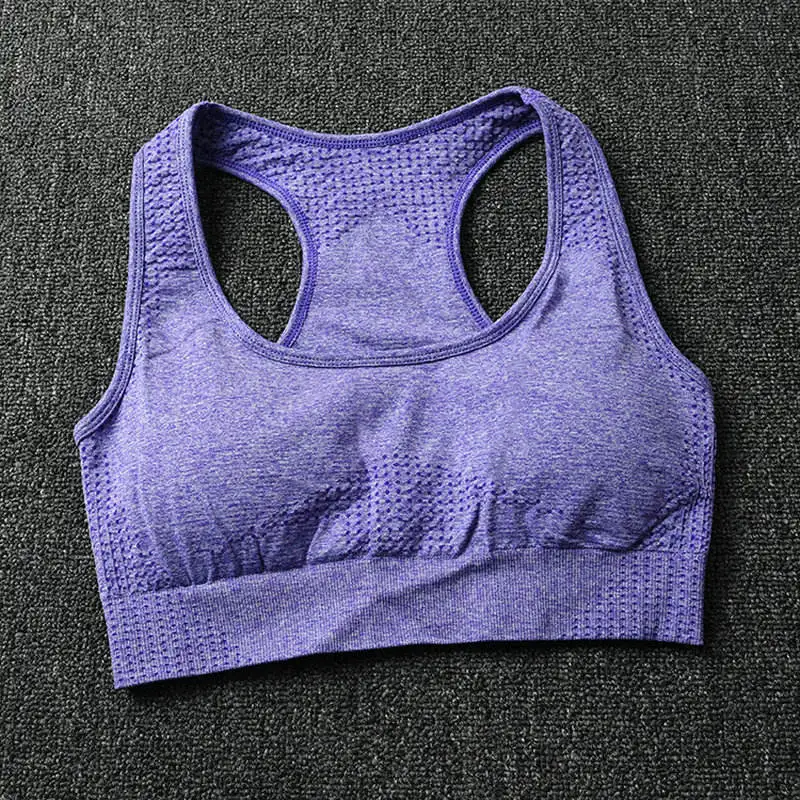 Фиолетовый Vital gym бесшовный спортивный бюстгальтер для тренировок для тренажерного зала, высокоэффективный бюстгальтер для занятий йогой с вкладышами, одежда для активного отдыха, женский топ для йоги, бесшовные топы для фитнеса - Цвет: Фиолетовый