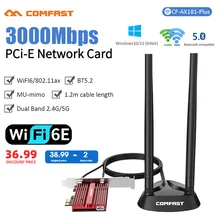 

Dual Band 3000Mbps WiFi6 Intel AX200 PCIe Wireless Wifi Adapter 2.4G/5Ghz 802.11ac/AX Bluetooth AX210NGW 6G Wi-Fi 6E Card For PC
