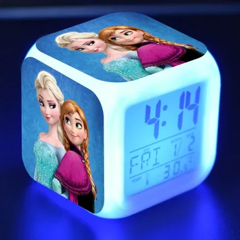 

Fairy Princess Elsa Anna LED Alarm Clock 7 Color Changing Digital Alarm Clock Thermometer Action Figure Toy For Christmas Gift