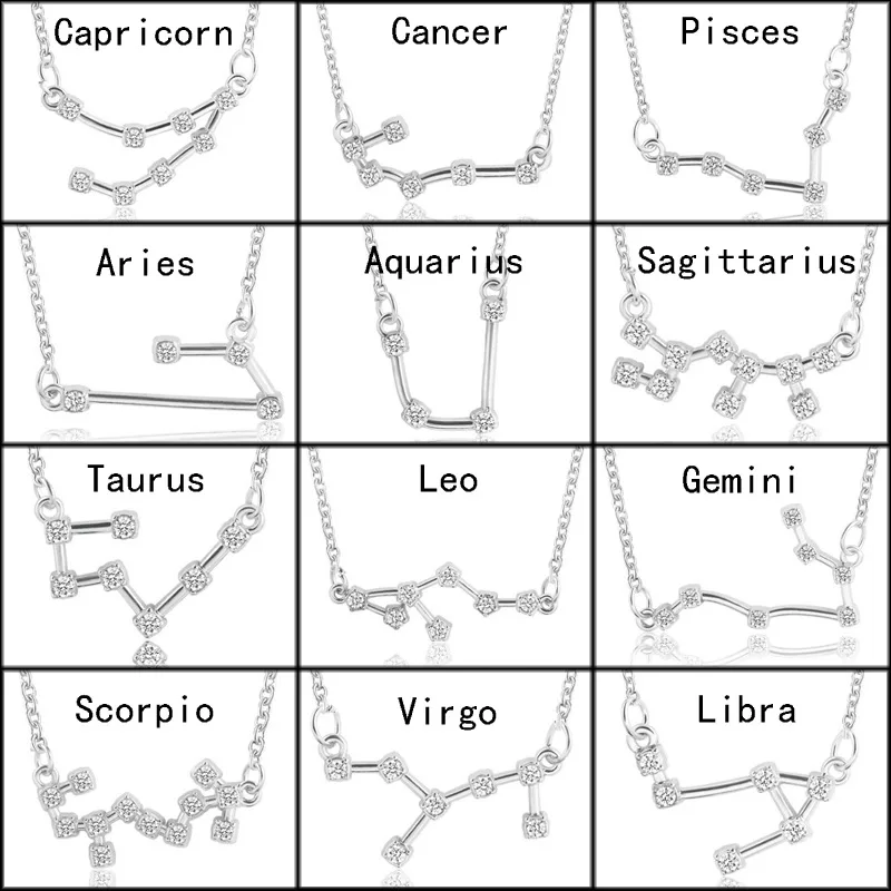 Todorova 12 Zodiac Signs Necklace Crystal Taurus Capricorn Scorpio Twelve Constellation Pendant Necklaces Women Wedding Jewelry