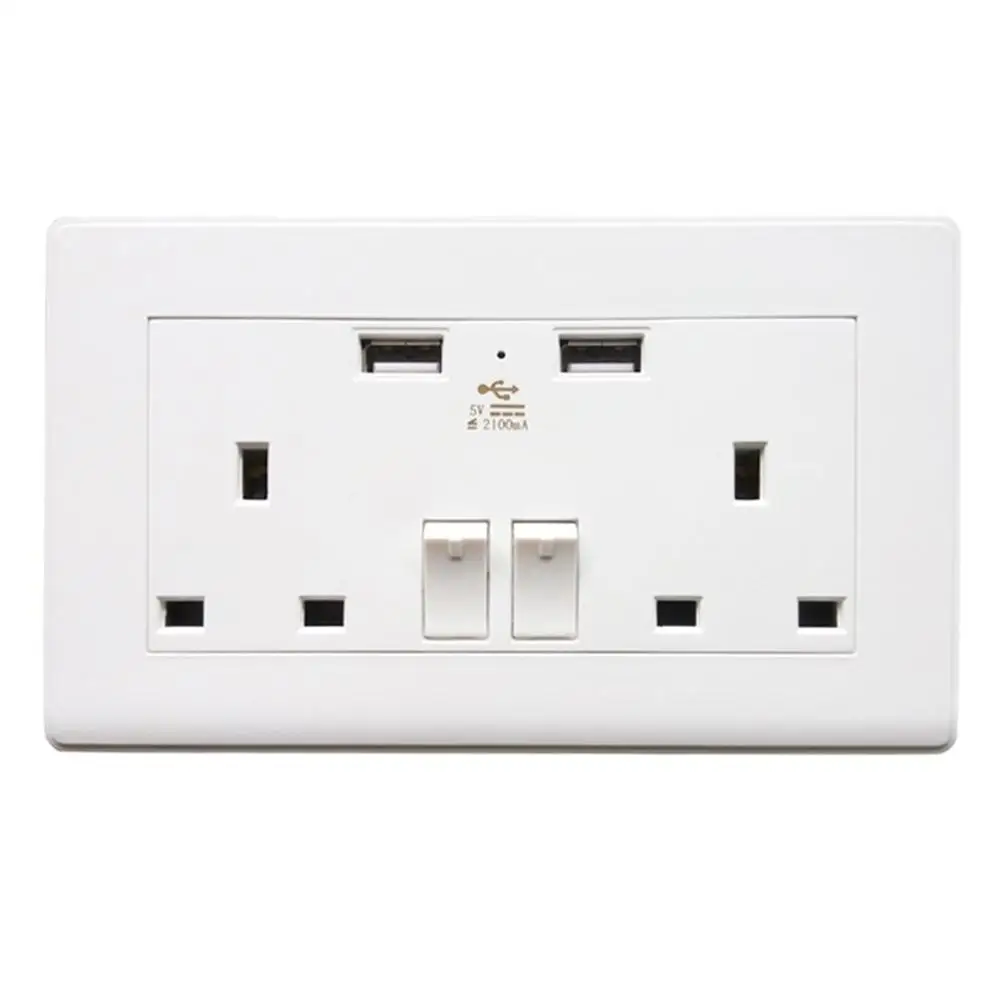 

Dual USB port wall charger adapter wall charger 13 to UK plug double socket 2 way socket White