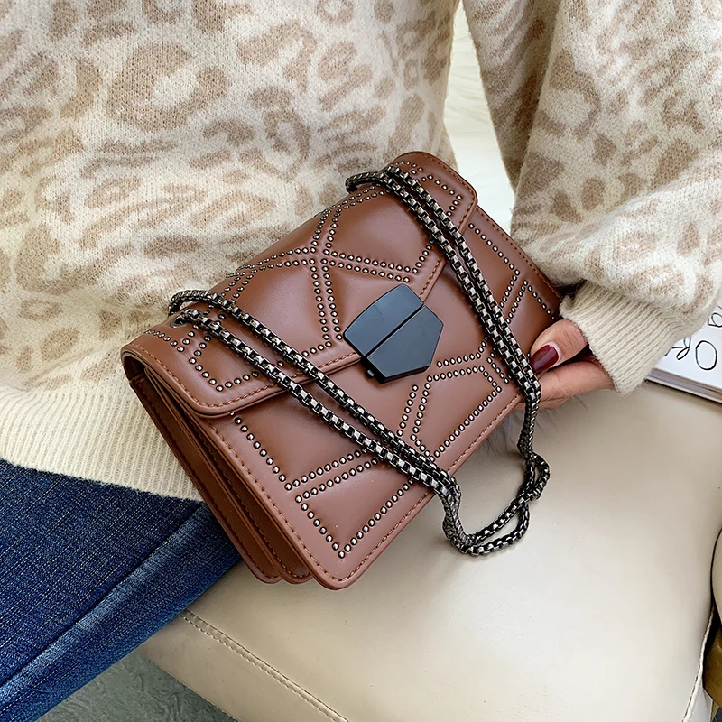 

Small Crossbody Bags For Women 2020 Small Shoulder Messenger Bag Female Luxury Rivet Chain Handbags Ladies Cross Body Bag Black