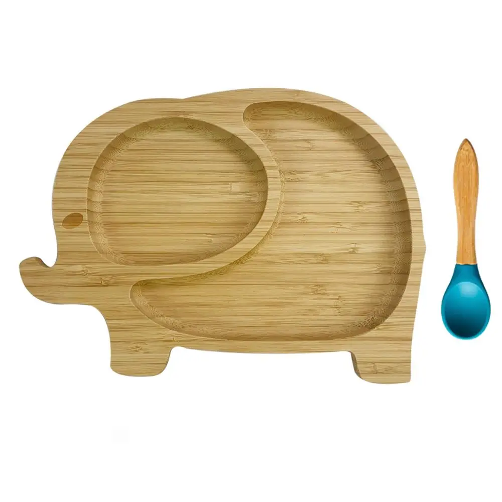 Высокое Качество Слон вилка ребенка всасывания чаша и соответствующие ложки набор, всасывания оставаться положить миску для кормления, натуральный бамбук