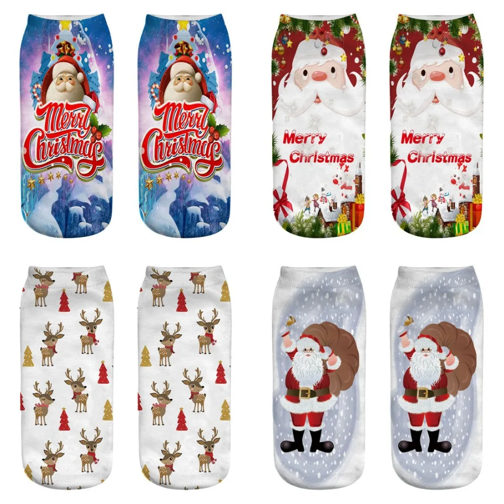 8pcs/lot 4pairs Cotton Christmas Socks Women Winter Sock New Year Santa Claus Christmas Tree Snow Elk Gift Funny Ankle Socks