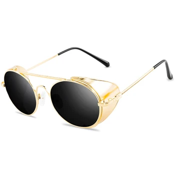 

Retro Steampunk Style Sunglasses Men Women Brand Designer Round Metal Frame Punk Metal Shields Lens Sun Glasses Gafas de Sol