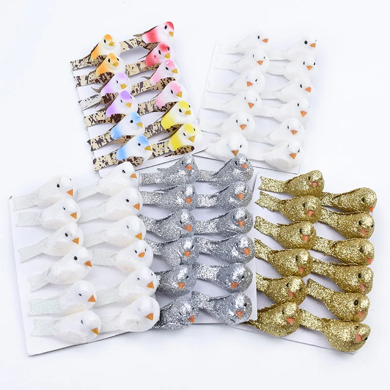 Artificial Plant Flowers 12 Pieces Golden Silver Bird Christmas Crafts Home Decor Accessories Diy Gifts Box Fridge Sticker