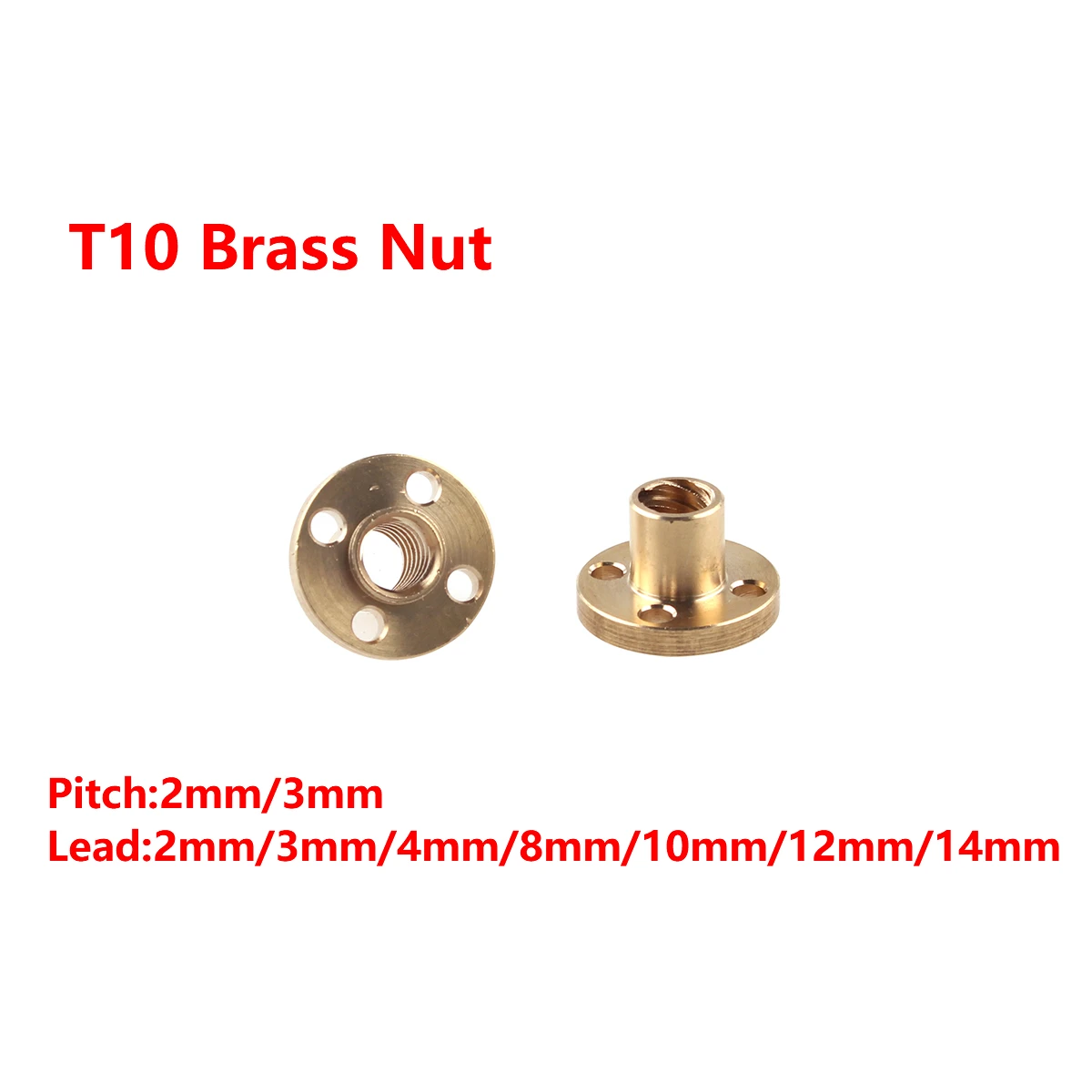 

T10 leadscrew nut Pitch2mm 3mm Lead 2mm/3mm/4mm/8mm/10mm/12mm Brass Lead Screw Nut for CNC Parts 3D Printer Accessories