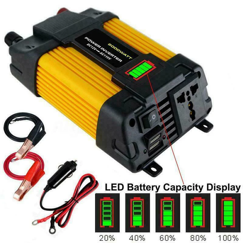 

4000/6000W High Quality Car Power Inverter Dual USB DC12V to AC 220V Converter With LED Display And Cigarette Lighter Plug