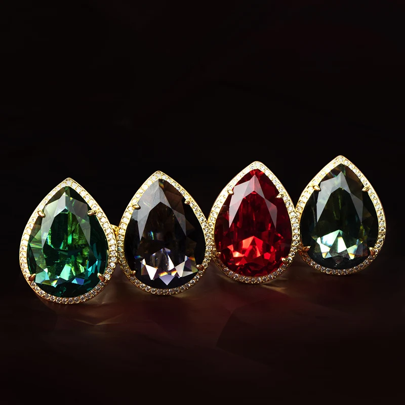 Luxury Design Silver 925 Jewelry Gemstones Ring for Women Large Water Drop Shaped Emerald Party Banquet Female Gift silver ring,silver rings,gemstone ring,emerald gemstone ring