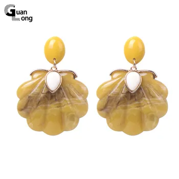 

GuanLong Cute Shell Resin Drop Earring for Women Korean Big Earrings Hanging Beautiful Vintage Earings for Girls Fashion Jewelry