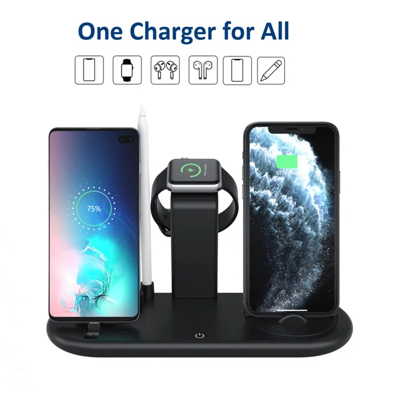 Беспроводная зарядная док станция 7 в 1 10 Вт Qi для iPhone XR XS Max X Apple Watch 5 4 3 AirPods ProCharger