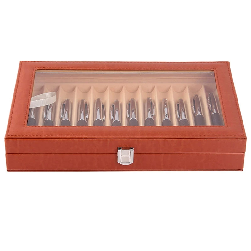 

12 Orange Pen Box Leather Pen Display Box PU Pen Storage Box Leather Pencil Case Storage Box