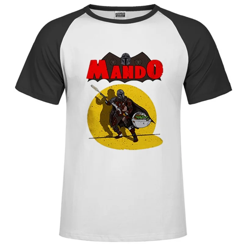 Raglan black 80 Коллекция года, Мужская футболка с принтом «Звездные войны» Рождественская футболка с изображением мандалориана для малышей, Йоды крутая белая уличная футболка в стиле Харадзюку - Цвет: Raglan black 80