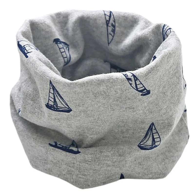 boat grey Осенний детский хлопковый шарф, детский шарф для девочек, для мальчиков шарфы с героями мультфильмов, детский весенний воротник с круглым вырезом, волшебный шейный платок - Цвет: boat grey