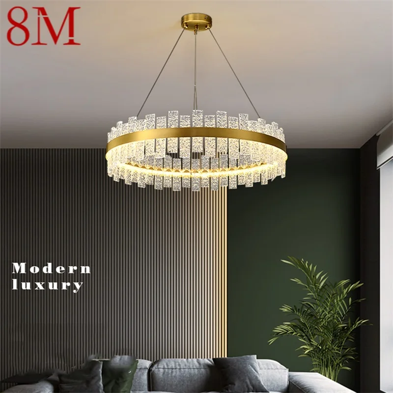 

8M Pendant Lights Modern Gold Luxury Brass Round LED Lamp Fixture For Home Decoration