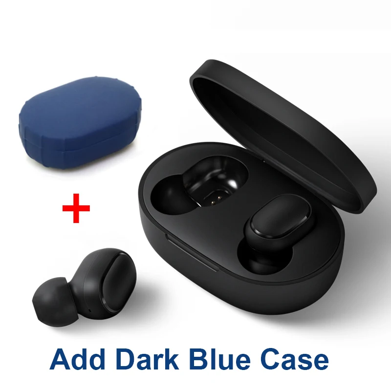 Add dark blue case Xiaomi Redmi Airdots TWS Bluetooth стерео наушники с басами BT 5,0 Eeadphones с микрофоном, наушники с поддержкой AI - Цвет: Add dark blue case