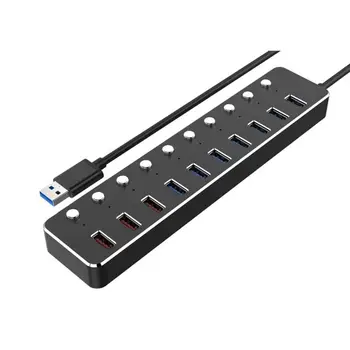 

10 Ports USB 3.0 Hub Aluminum Fast Charging USB Splitter with Power Adapter