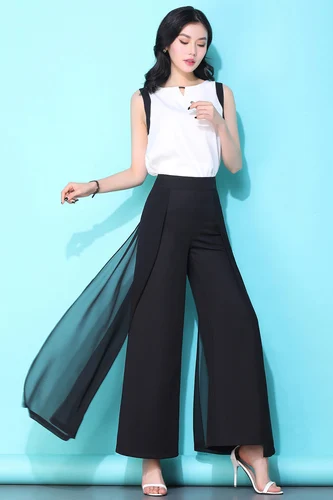 Новинка, шифоновые модные Pantalon Свободные повседневные женские штаны на молнии с высокой талией, корейские винтажные штаны Палаццо
