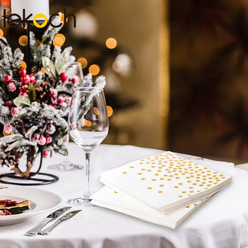  Lekoch White Gold Point Table Napkins Square Napkin Pocket Handkerchief for Wedding Birthday Home P