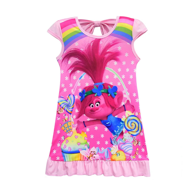 

Little Girls Trolls Casual Nightgown Cartoon Dress Sleeveless Printing Nightdress Magic Elf Cosplay Costume Kids Party Clothes