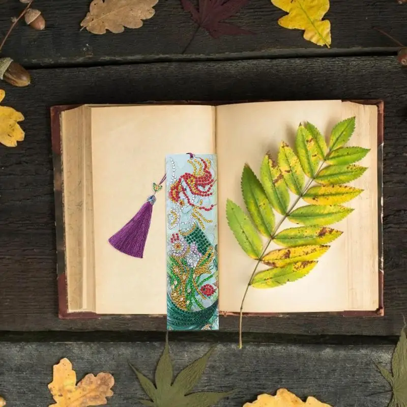 

Handmade Mermaid Pattern Book Marks Special Shaped Diamond Painting Leather Tassel Bookmarks DIY School Stationery