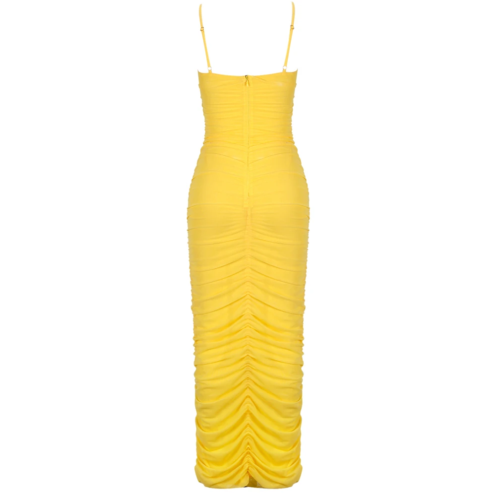 Ocstrade желтый Strapy без рукавов макси с Боковым Разрезом Bodycon платье HI1062-Yellow